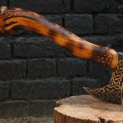 monogrammed marvel: handcrafted carbon steel viking axe gift with box - blademaster