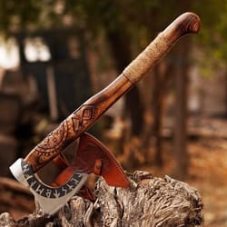 unique handmade viking axe: custom carbon steel hatchet - valhalla-inspired gift for him bm1248