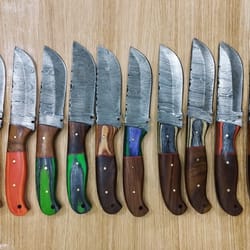 bulk set: 10 handmade damascus steel hunting skinner knives with sheath - bm collection