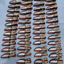 lot of 30 handmade 6" damascus steel hunting skinner knives with sheath by bm - perfect for outdoor enthusiasts!