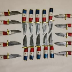 lot of 20 handmade 6" damascus steel skinner knives with taxes flag handle