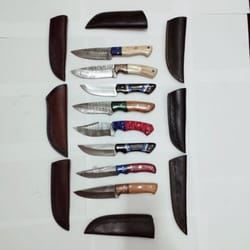 elite eight: handmade 8-inch damascus steel skinner hunting knives with leather sheath