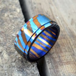 handmade titanium mokuti timascus ring - unique men's & women's wedding band bm-9117