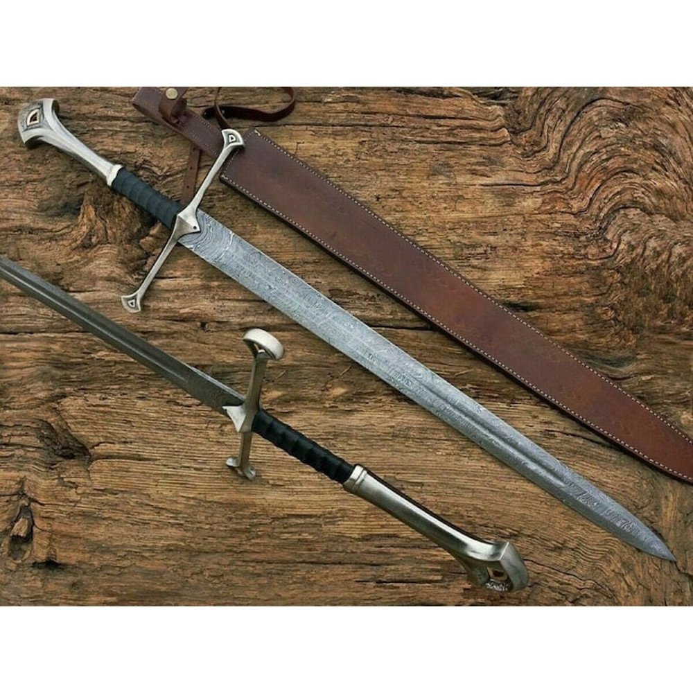 HandmadeDamascusSteelAndurilSwordwithWallMountNarsilKingAragornReplicaBattleReady
