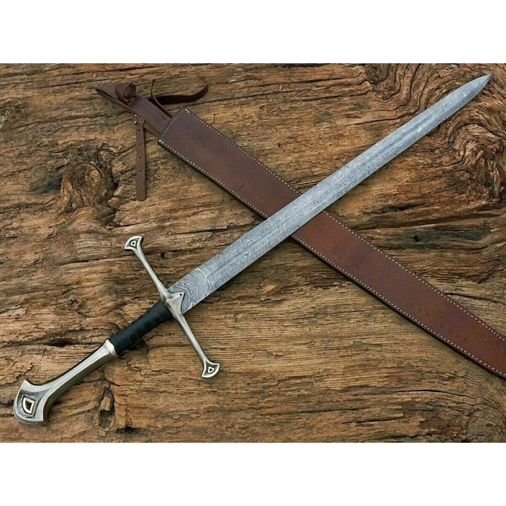 HandmadeDamascusSteelAndurilSwordwithWallMountNarsilKingAragornReplicaBattleReady