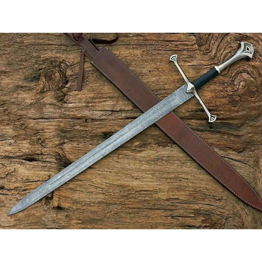 HandmadeDamascusSteelAndurilSwordwithWallMountNarsilKingAragornReplicaBattleReady