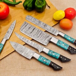 5-piece custom damascus steel chef knife set: unleash culinary precision