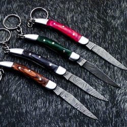 85 custom hand-forged damascus steel pocket folding keychain knives