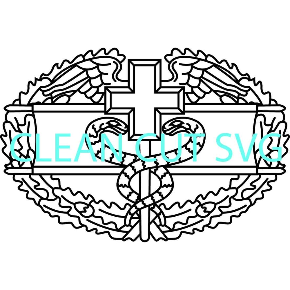 US Army Combat Medical Badge Vector File Black White Vector Outline Or Line Art File 0