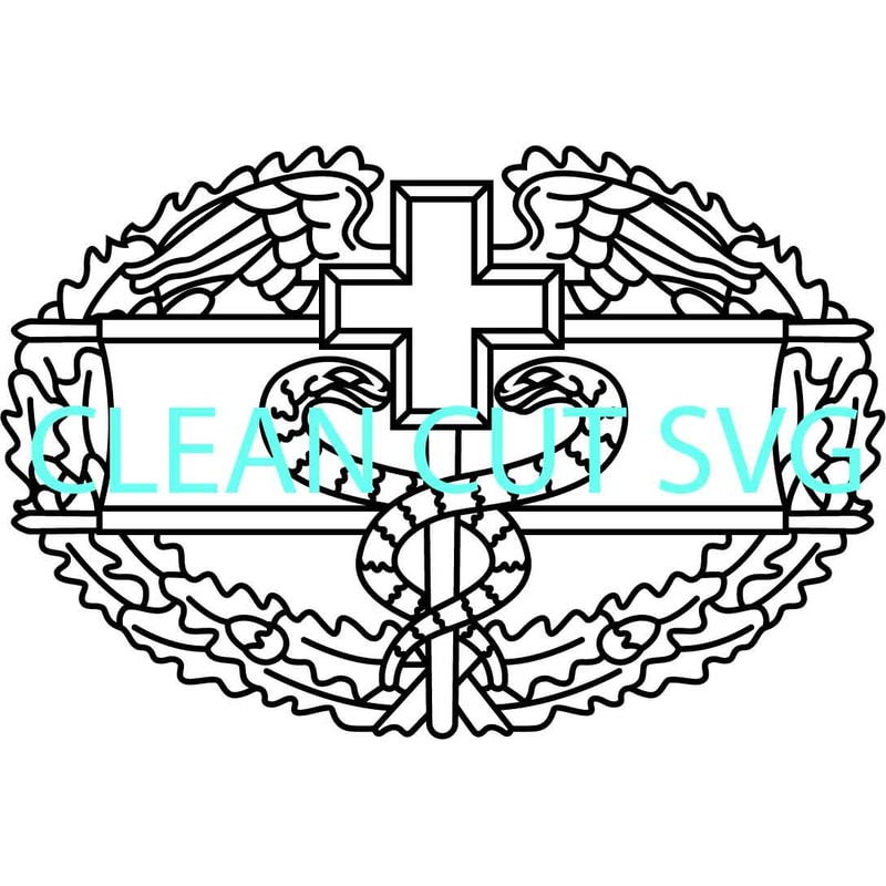 US Army Combat Medical Badge Vector File Black White Vector Outline Or Line Art File 0