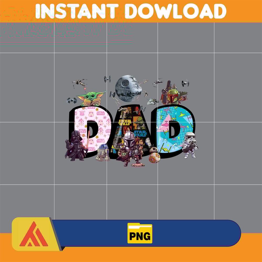 Star Wars Dad Png, Cartoon Dad Png, Characters Letters Png, Doodle Story Png ,Doodle Alphabets Sublimation, Magical Dad, Mother's Day.jpg