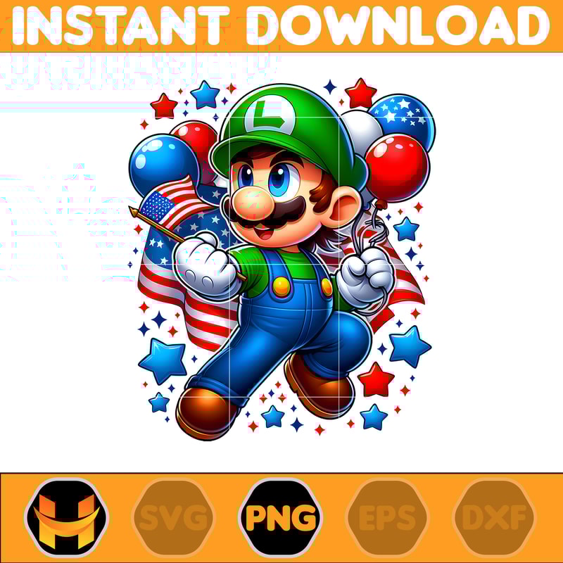 Mario America Png, Funny Cartoon Fourth Of July Png, Cartoon Independence Day Png, 4th Of July Png, 4th of July Sublimation, America Png.jpg