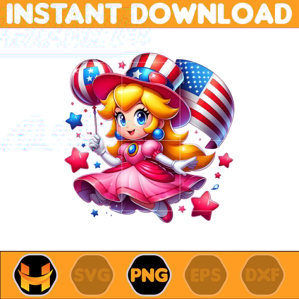 Princess Peach America Png, Funny Cartoon Fourth Of July Png, Cartoon Independence Day Png, 4th Of July Png, 4th of July Sublimation, America Png.jpg