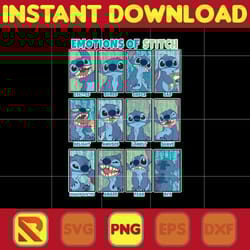 disney lilo & stitch emotions of stitch panels png, stitch png, stitch clipart png sublimation, cartoon png