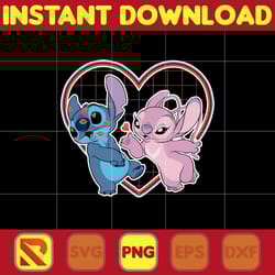 disney lilo and stitch angel heart kisses png, stitch png, stitch clipart png sublimation, cartoon png clipart