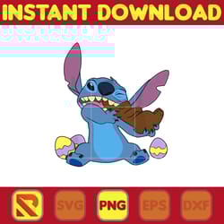 disney stitch eats chocolate bunny easter png, stitch png, stitch clipart png sublimation, cartoon png clipart