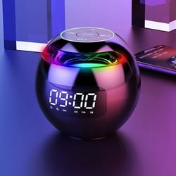 led smart spherical digital alarm clock with portable bluetooth speaker