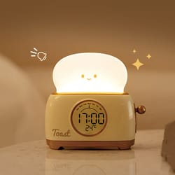 kid alarm clock, led night light digital, cute bedside clock children's sleep trainer, temperature display bedroom