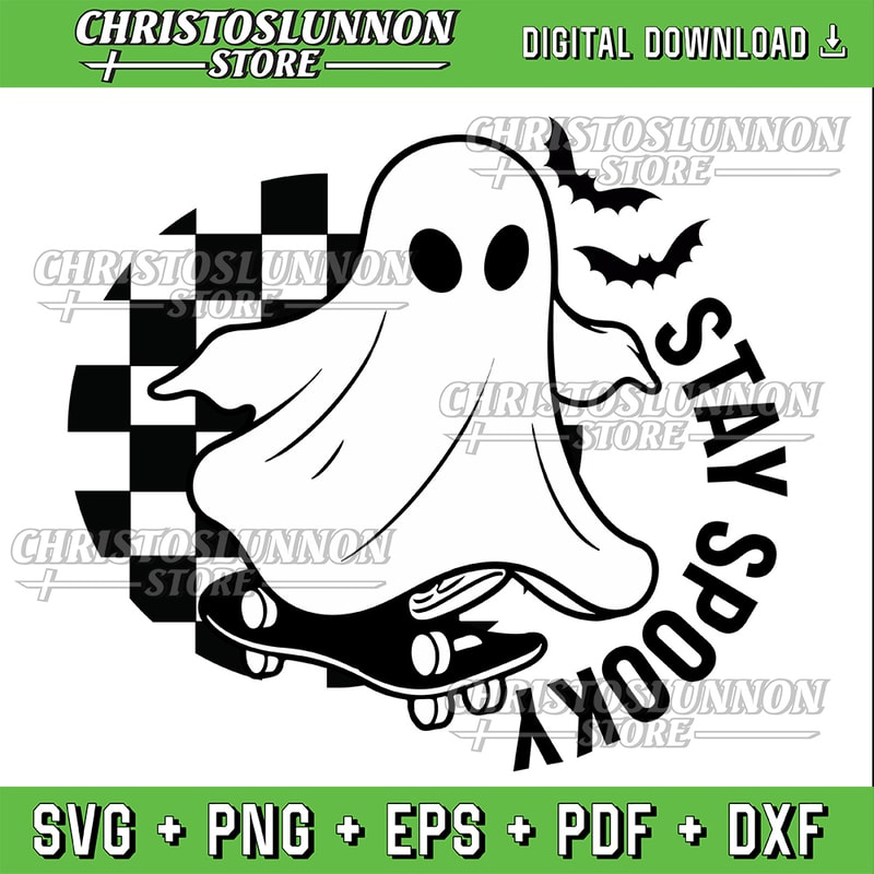 Spooky Vibes Svg Halloween Svg Halloween Svg For Boy Cute Ghost Svg Skateboard Ghost Svg 0