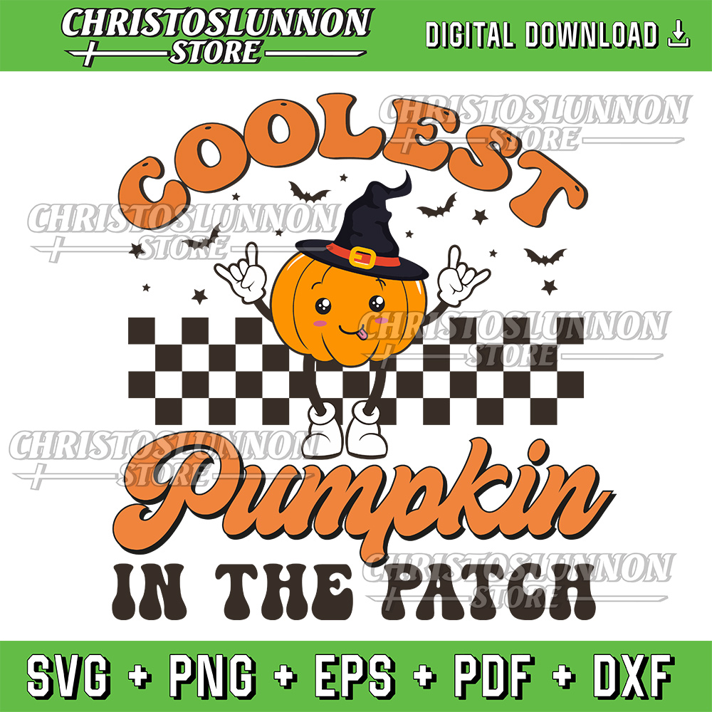 Groovy Coolest Pumpkin In The Patch Halloween Svg Fall Svg Distressed Fall Svg Retro Pumpkin Svg Thanksgiving Svg 0