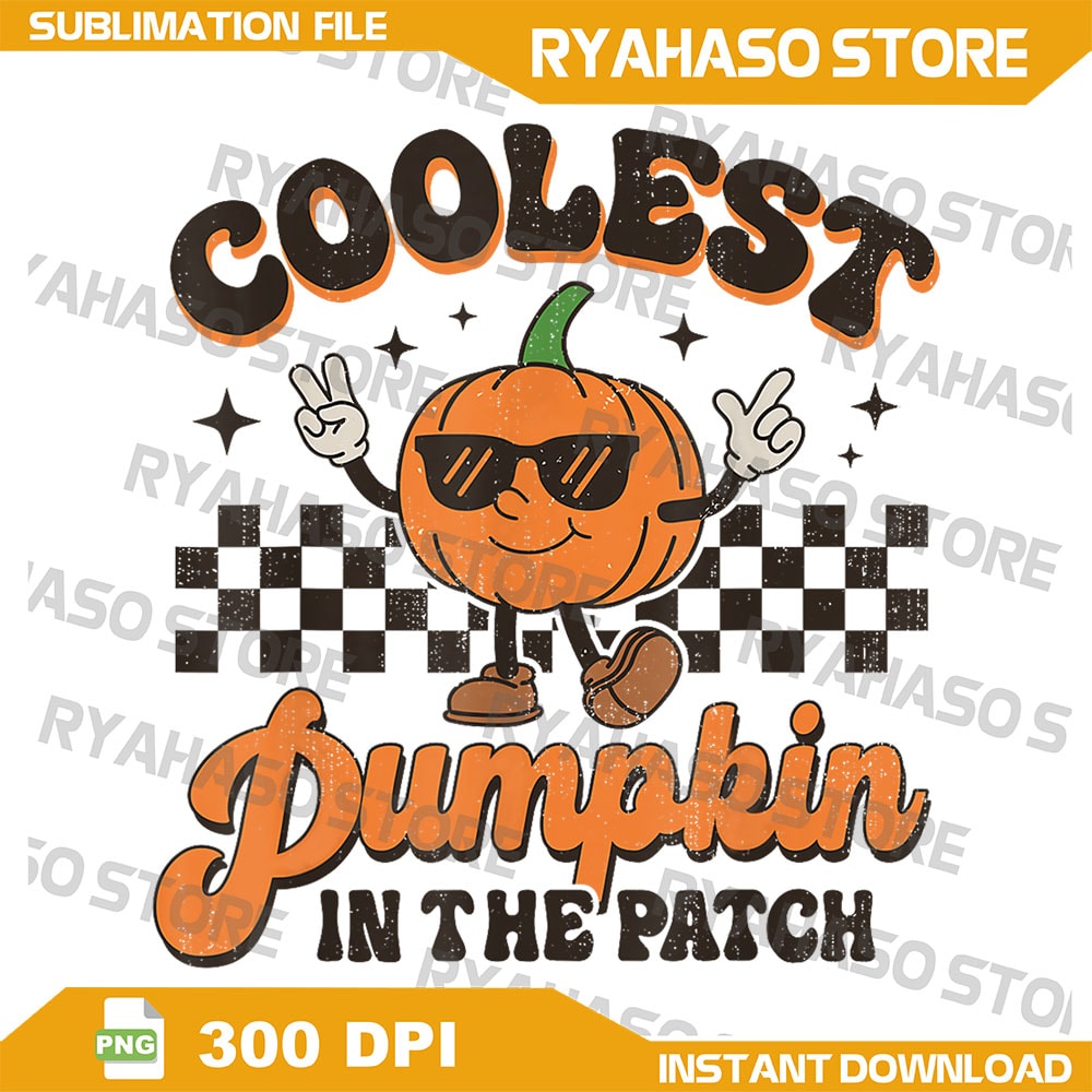 Groovy Coolest Pumpkin In The Patch Halloween Png Fall Png Distressed Fall Png Retro Pumpkin Png Thanksgiving Png 0