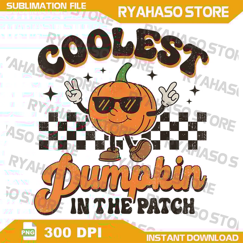 Groovy Coolest Pumpkin In The Patch Halloween Png Fall Png Distressed Fall Png Retro Pumpkin Png Thanksgiving Png 0