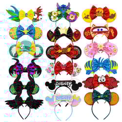 new style mickey minnie ear headband sequin bows for girls, adults & kids – halloween party cosplay hair accessories