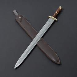 tvor custom handmade damascus sword with leather sheath