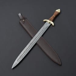 quaz custom handmade damascus with leather sheath