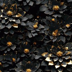 black and gold lotus flowers 42 tileable repeating pattern