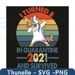 i turn 8 in quarantine 2021 and survived svg, birthday svg, quarantine birthday svg, 8th birthday svg, unicorn svg, 8 ye