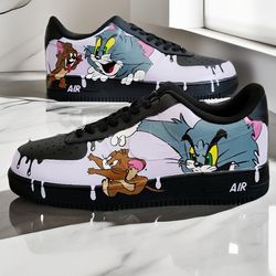 custom shoes air force 1 Tom and Jerry sexy gift, white, black, sneakers, casual shoes, personalized gifts designer art