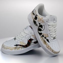 man custom inspire shoes air force 1, snake, luxury, sexy, gift, white, gold, casual sneakers, personalized gift, BBC 1