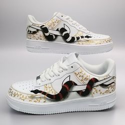 custom inspire shoes air force 1, snake, luxury, casual sneakers, sexy, gift, white, black, shoes, gift, designer art