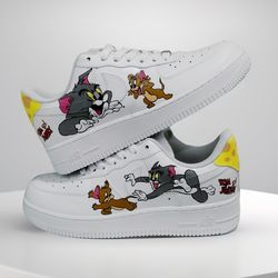man custom inspire shoes air force 1, luxury, Tom and Jerry, white casual sneakers pattern, personalized gifts BBC 1