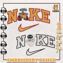 nike eve and wall-e embroidery design, robots couple nike embroidery design, disney movie nike embroidery file