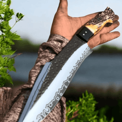 stag bowie hunting knife | stainless steel outdoor blade | large outdoor hunting & survival knife