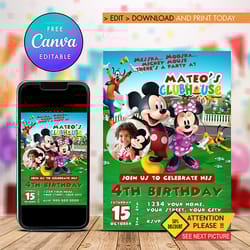 mickey mouse clubhouse birthday invitation editable and printable digital download