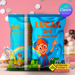 blippi chip bag template, blippi birthday chip bag editable and printable digital download