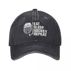 adjustable trucker dad hat, women mens eat sleep hockey repeat printed baseball cap, baseball snapback cap