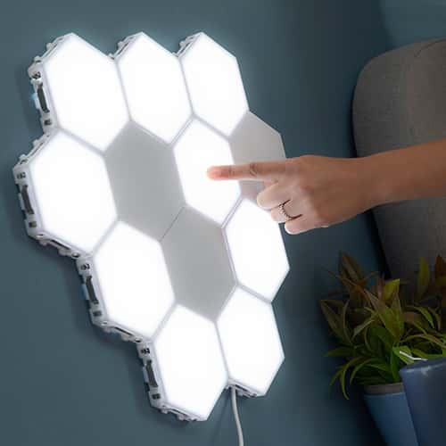 Hexagon Modular Touch LED Tile Lights, Customizable Magnetic Wall Decor (Set of 5)