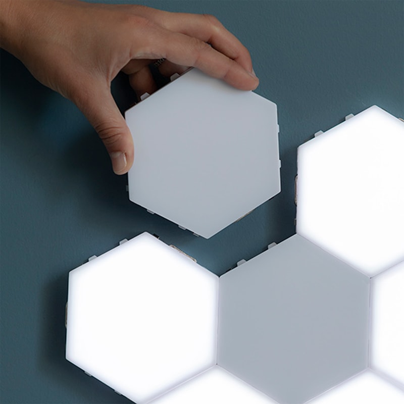 Multiple sets of Hexagon Modular Touch LED Tile Lights for larger custom lighting designs