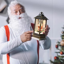 christmas led lantern with lights - decorative flickering candle lantern