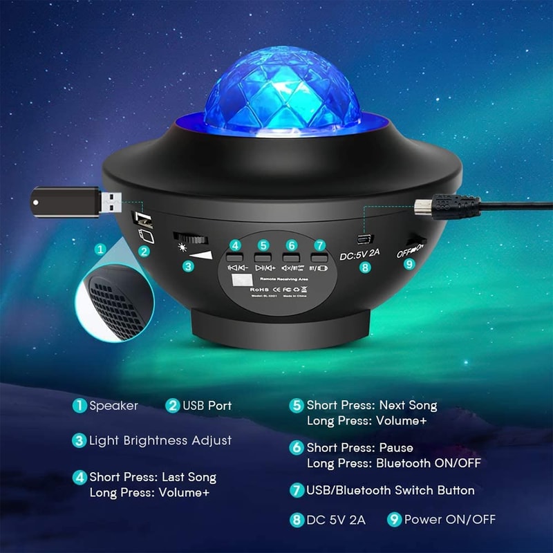 Remote Controlled Bluetooth Music Starry Galaxy Projector Light 11