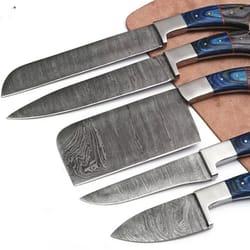 premium handmade damascus steel kitchen knife set with silver handles – 5-piece professional chef set