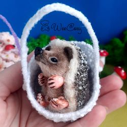crochet hedgehog, realistic animal toy, miniature hedgehog, interior toy