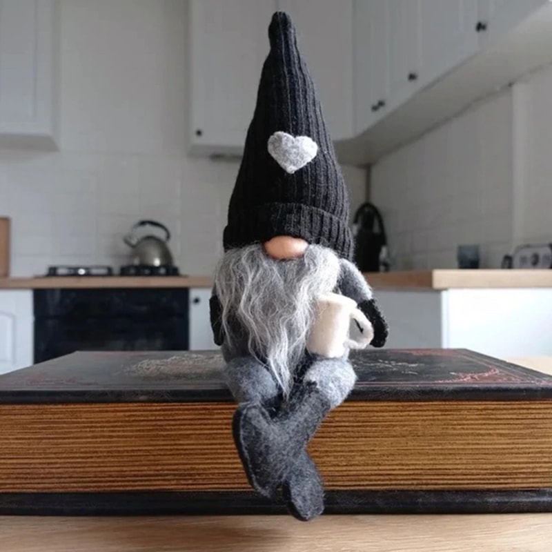 handcrafted gnome with coffee cup for home