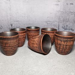 Pottery mugs set of 6 pieces / Handmade red clay Mugs 7.43 fl.oz