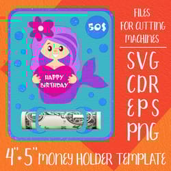 mermaid birthday card, money holder template