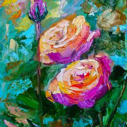 flowers painting original art pink roses artwork floral wall art original oil painting cardboard size 12 by 8 inches
